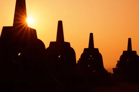 Silhouette Borobudur Temple, Yogyakarta, Java, Indonesia. Stock Photos