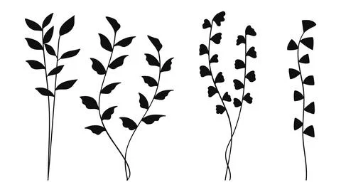 Silhouette botanical set featuring tree branches and leaves.Vector illustra.. Stock Illustration