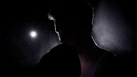 Silhouette of boxer on training kick Stock-Footage 82617563