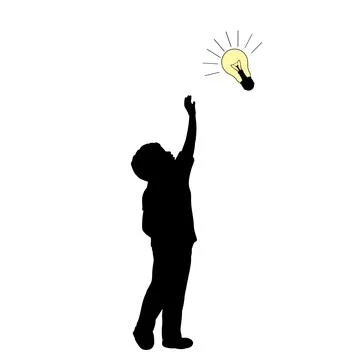 Silhouette boy boy looking for an idea. Illustrazione stock