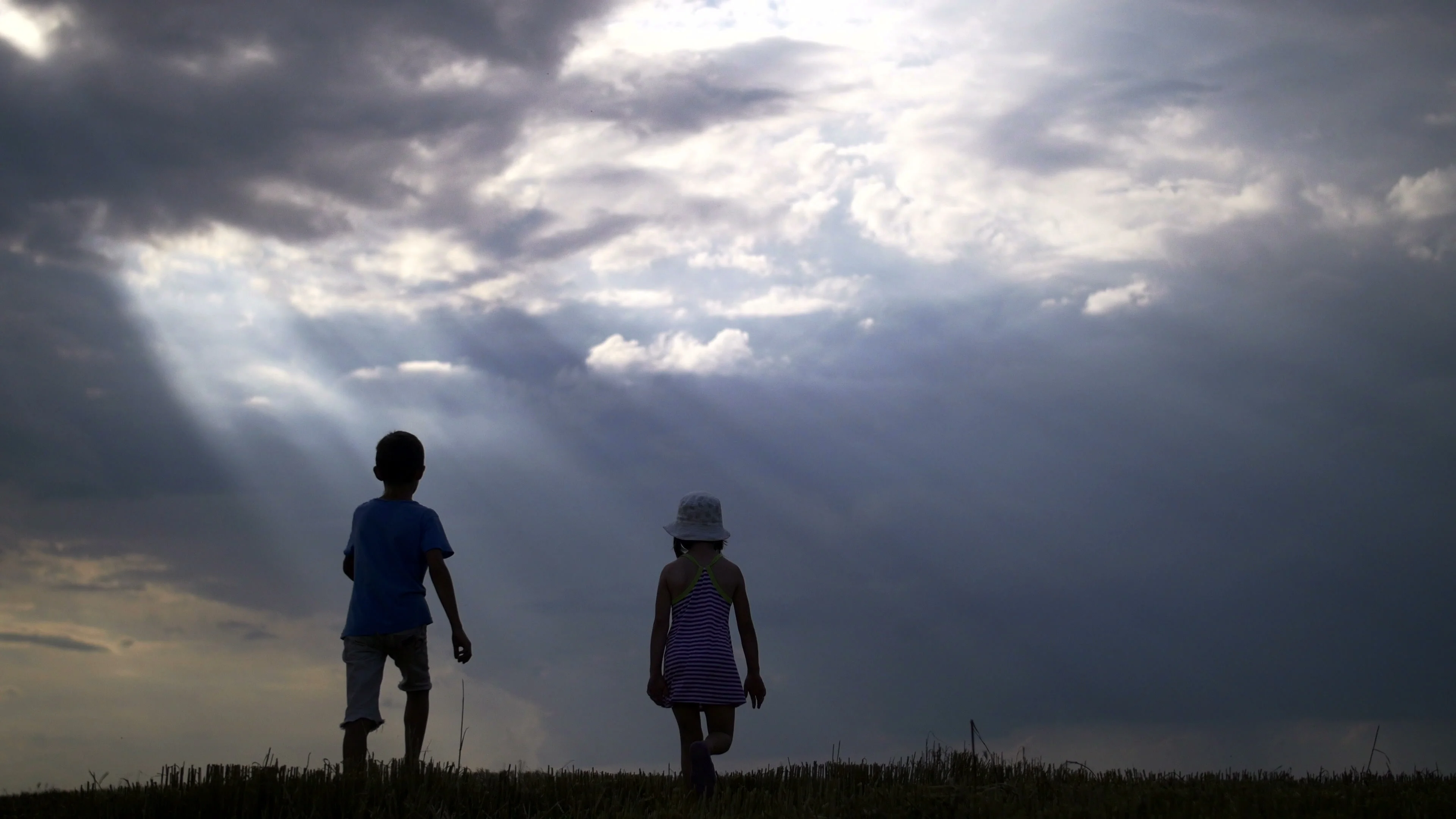 Silhouette Boy With Girl Holding Hands A Stock Video Pond5