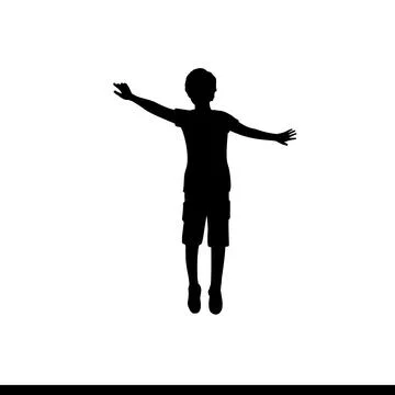 Silhouette boy jumping with raised hands up Illustrazione stock