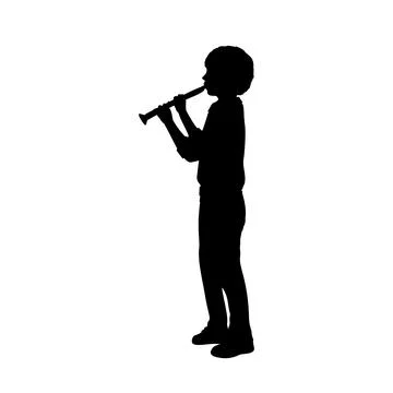 Silhouette boy playing the flute. Stock Illustration