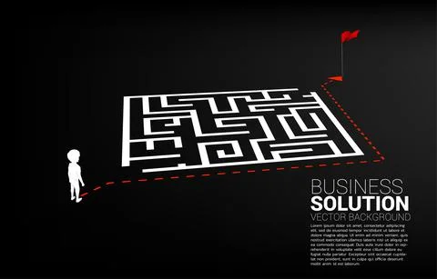 Silhouette of boy with route path around the maze to goal. Concept of educati Stock Illustration