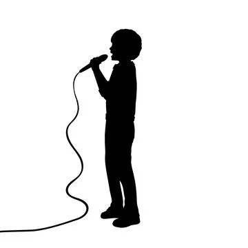 Silhouette boy singing into a microphone Illustrazione stock