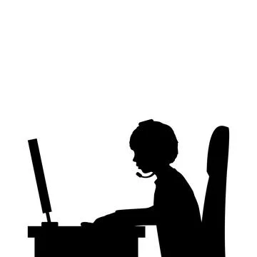 Silhouette boy sitting at the computer close up. Stock Illustration