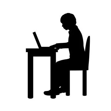 Silhouette boy sitting by computer Stock Illustration