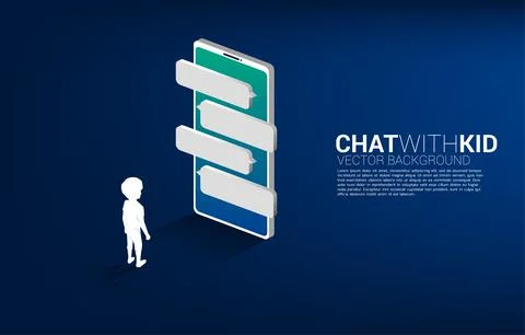 Silhouette of boy standing with bubble speech on mobile phone. concept of kid 스톡 일러스트