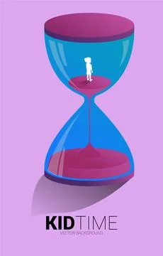 Silhouette of boy standing with sand clock. Concept for kid and children time Stock Illustration