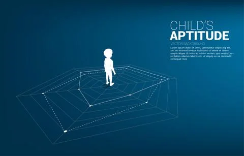 Silhouette of boy standing on spider chart. Concept of education solution and 스톡 일러스트