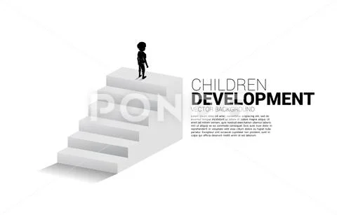 Silhouette of boy standing on top of stair. Concept of people ready to ...