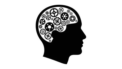 Silhouette of a brain with gears Stock Illustration