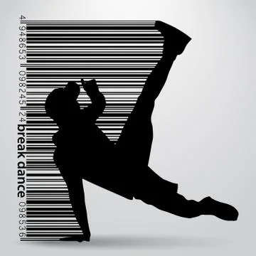 Silhouette of a break dancer and barcode. Illustrazione stock