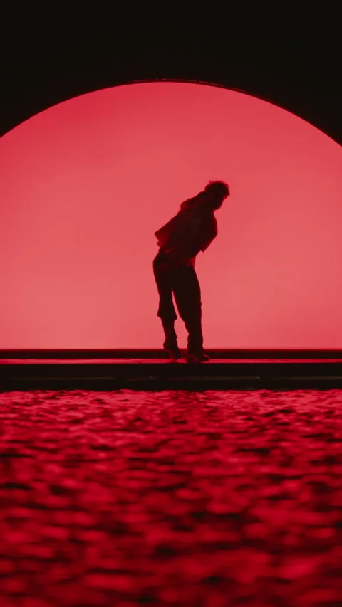 Silhouette Breakdancing On Red Background Stock Footage 255538191