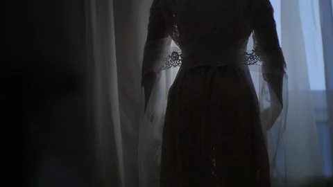 The Silhouette of the Bride Against the Window Stock Footage 123514057