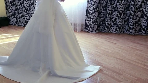 Silhouette of bride besides the window wedding Stock Footage 72484622