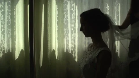 Silhouette Bride veil that covered Stock Footage 61874643