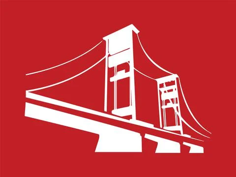 Silhouette of bridge isolated on red background. Stock Illustration