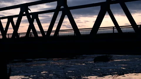Silhouette bridge in Siberia Stock Footage 61871599