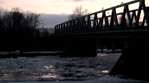 Silhouette bridge in Siberia Stock Footage 61871685