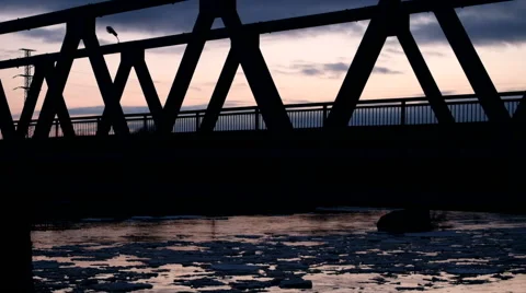Silhouette bridge in Siberia Stock Footage 61871953