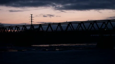 Silhouette bridge in Siberia Stock Footage 61871995