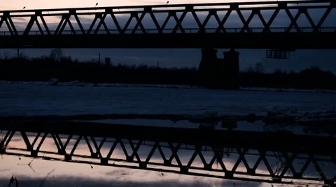 Silhouette bridge in Siberia Stock Footage 61872113