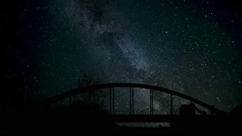 Silhouette of Bridge &amp; Trees in River Landscape Stock-Footage 239719293