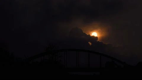 Silhouette of Bridge &amp; Trees in River Landscape Stock-Footage 239792956