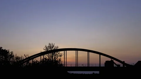 Silhouette of Bridge &amp; Trees in River Landscape 스톡 동영상 239893057