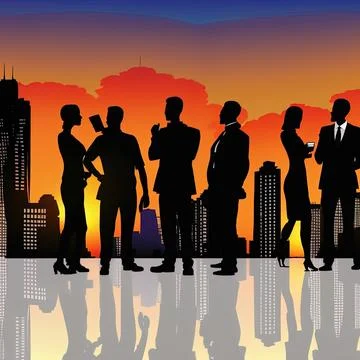 Silhouette business people discussion meeting cityscape team concept Stock Illustration