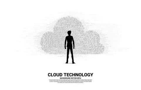 Silhouette of businessman with cloud binary code. concept of cloud computing  イラスト素材
