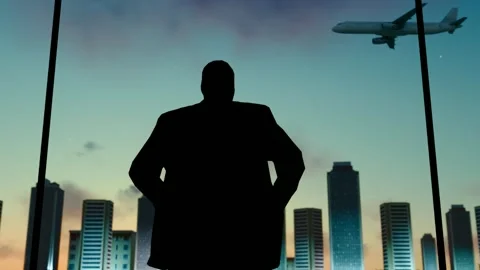 Silhouette of businessman looking forward to future in front of high-end off Stock-Footage 288284001