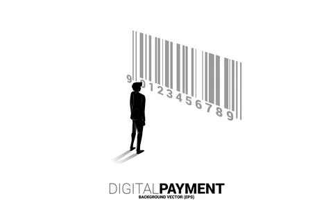 Silhouette businessman standing with bar code in the air. Concept for e-comme Stock Illustration