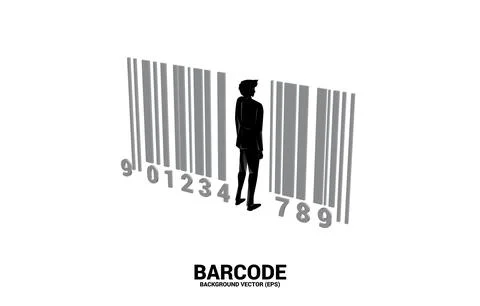 Silhouette businessman standing with bar code. Concept for e-commerce and ret 스톡 일러스트