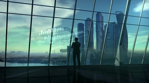 Silhouette of a businessman surrounded by an array of data. Stock Footage 125271387