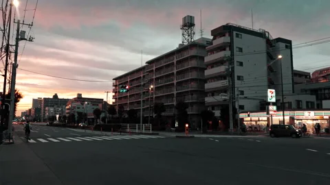 Silhouette of busy intersection in sub urban area of Japan with colorful sky Stock-Footage 219332188