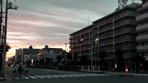 Silhouette of busy intersection in sub urban area of Japan with colorful sky Stock-Footage 219333401