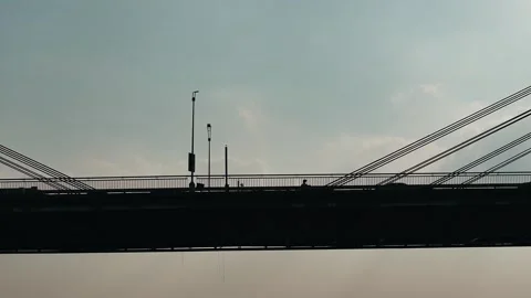 Silhouette cable-stayed bridge 스톡 동영상 247362994