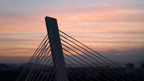 Silhouette of the cable-stayed bridge in Podgorica against sunset sky. Stock Footage 124113058