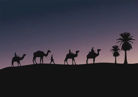 Silhouette of camels vector Stock Illustration