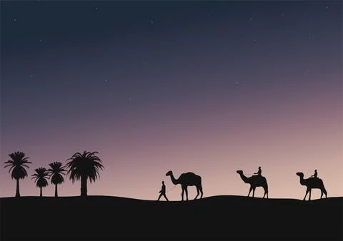 Silhouette of camels vector Stock Illustration