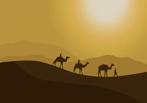 Silhouette of camels vector Stock Illustration