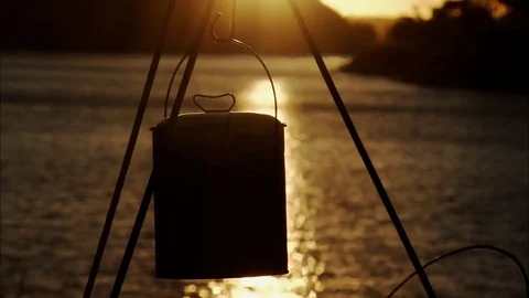 Silhouette of Camp Fire Stock Footage 87007982