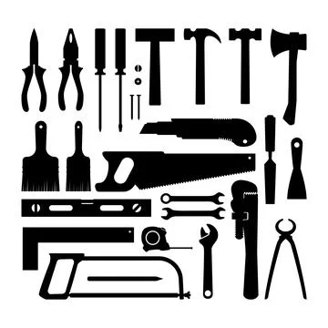 Silhouette carpentry tools Stock Illustration