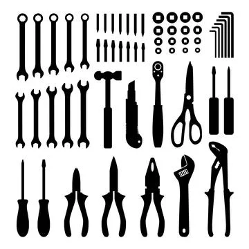 Silhouette carpentry tools Stock Illustration