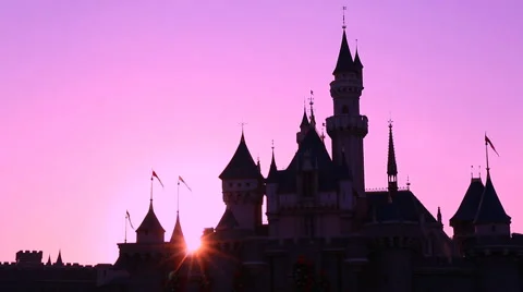 Silhouette Castle And Sunset Background (Violet) Stock Footage 57291916
