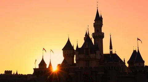 Silhouette Castle And Sunset Background (Orange) Stock Footage 57291955