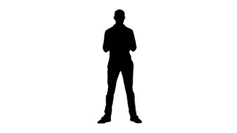 Silhouette Casual Man Using Cell Smart Phone Writing Message. Stock-Illustration