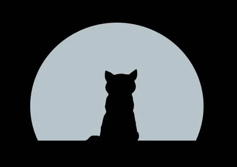 The silhouette of a cat on the background of the moon. Stock Illustration